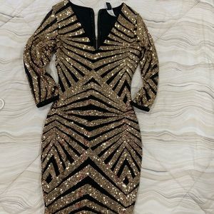 Gold and black sequin dress